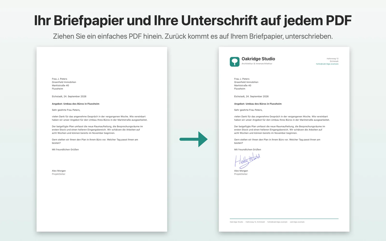 Fabreasy fügt Briefpapier und eine Unterschrift in ein PDF auf dem Mac ein Fabreasy fügt Briefpapier und eine Unterschrift in ein PDF auf dem Mac ein