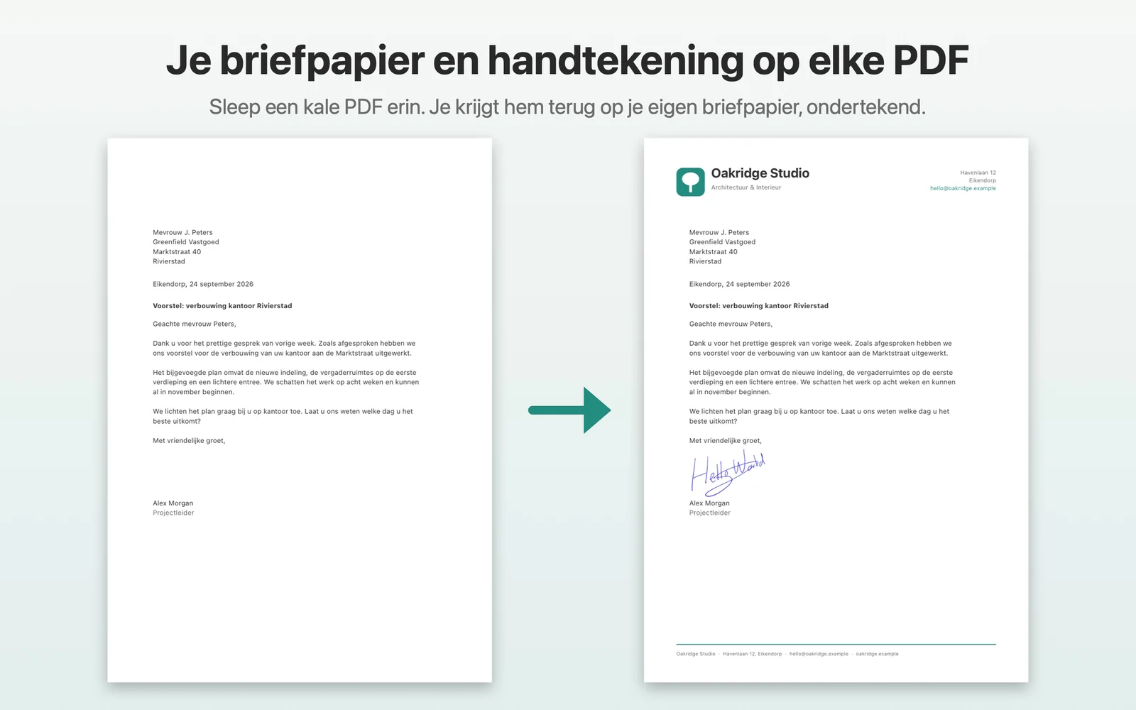 Fabreasy zet briefpapier en een handtekening op een PDF op de Mac Fabreasy zet briefpapier en een handtekening op een PDF op de Mac